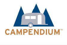 Logo of Campendium featuring a stylized RV with mountains in the background.